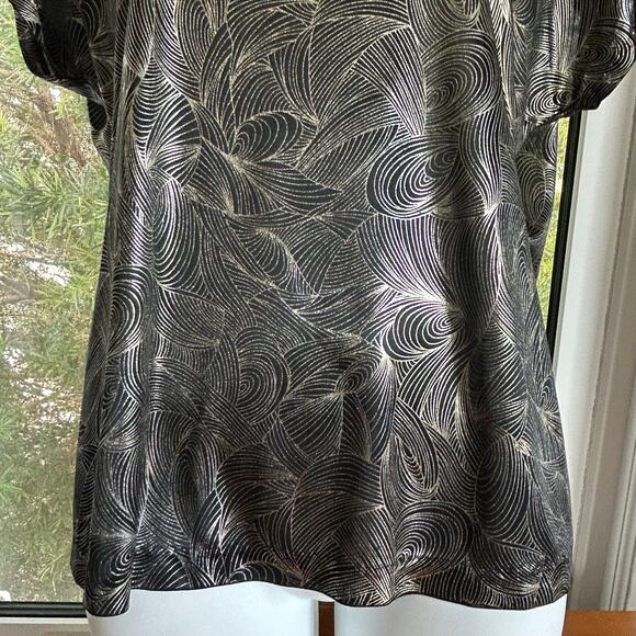 1980s Cherry Hill Metallic Silver Gold Vintage Abstract Blouse Size M - Picture 11 of 16